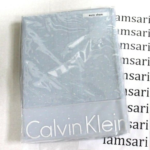 Calvin Klein One Euro Pillow Sham Chambray Dots Pom Pom Trim - Picture 1 of 3